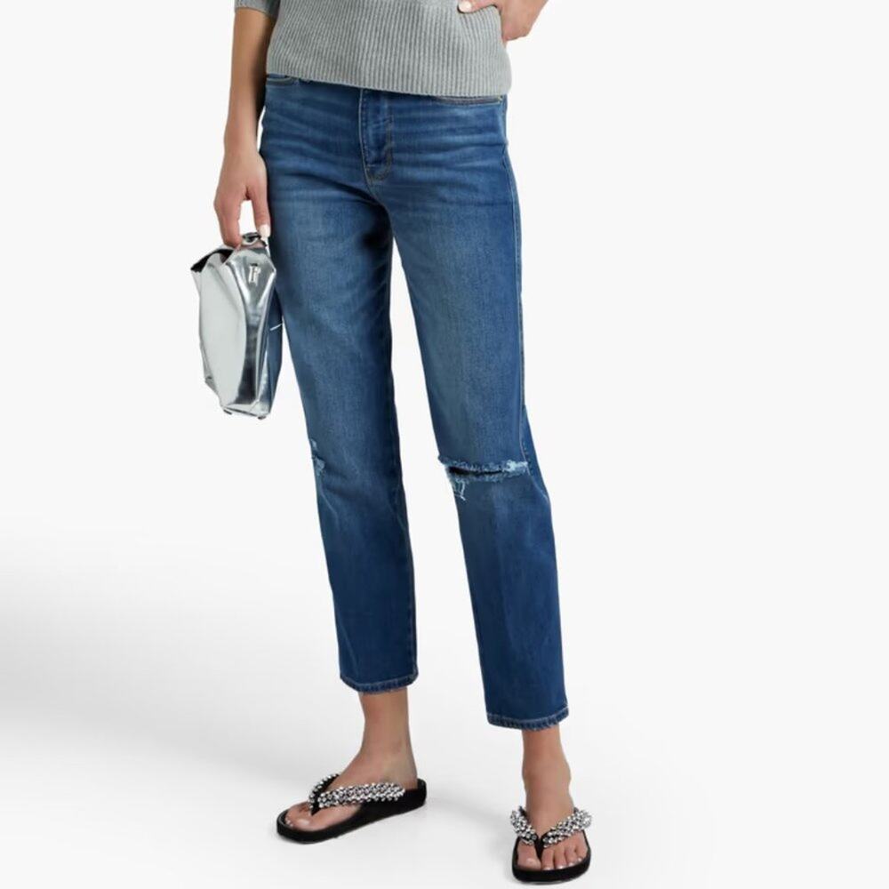 Frame Le Sylvie Crop Straight Leg Jeans Blue Mid-Rise Stretch Denim Size 29